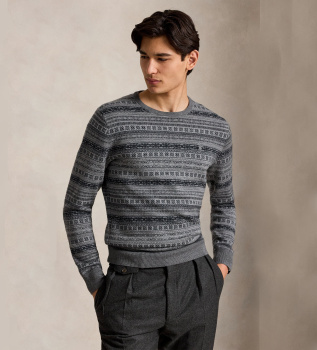 Washable grey wool Fair Isle sweater