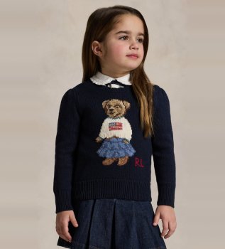 Maglione in cotone con Polo Bear marinaro