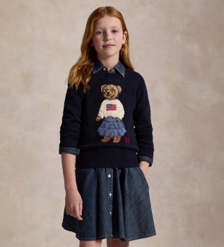 Maglione di cotone con orsetto Polo blu navy