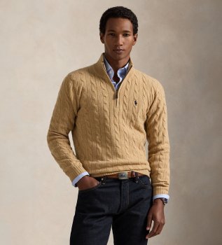 Pull en maille beige avec fermeture éclair