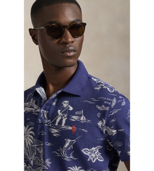 Polo Ralph Lauren Pique polo majica z medvedom Custom Slim Navy Polo majica - video