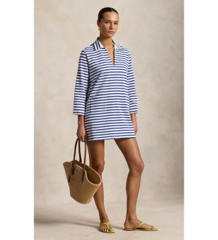 Robe en coton � rayures bleues