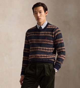 Marineblå uldsweater med Fair Isle-mønster