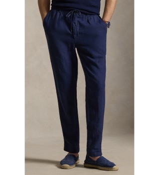 Navy Slim Tapered Fit Linen Trousers