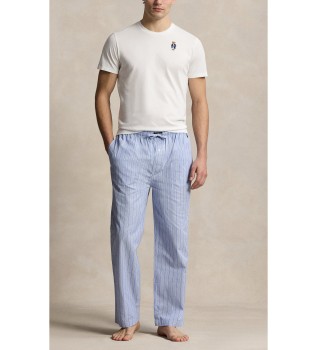 Bawełniana piżama z misiem polo biała, niebieska