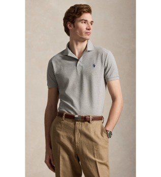 Polo grigia slim fit in piqué elasticizzato