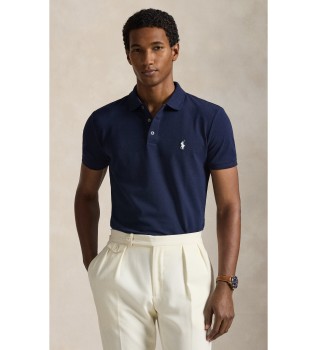 Stretch pique Custom Slim Fit navy polo shirt