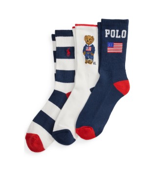 Set de 3 Calcetines Bandera marino, blanco