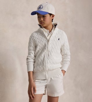 Maglione di cotone a punto trecce bianco