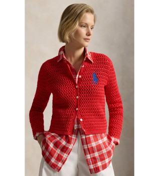 Cardigan en crochet rouge