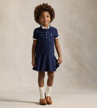 Robe polo en piqué extensible marine