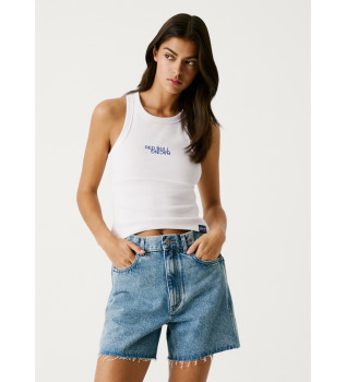 Hvid ribbet T-shirt uden rmer