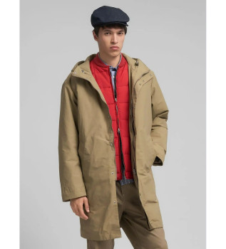 Beige quiltet lang jakke