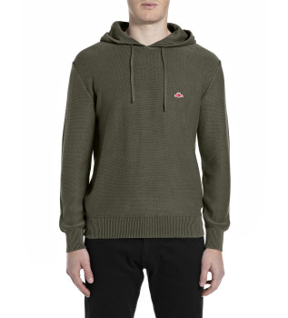 Camisola com capuz em malha de algodo caqui com capuz