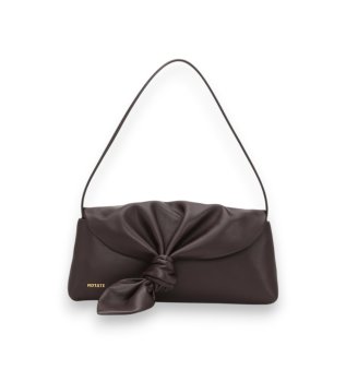 Borsa porta foulard in pelle marrone con nodo