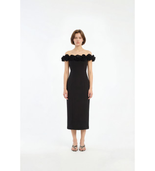 Robe midi en cr�pe Flower black