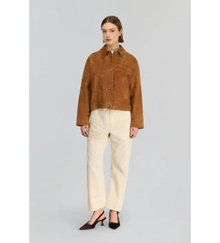 Giacca in pelle scamosciata marrone Violetta