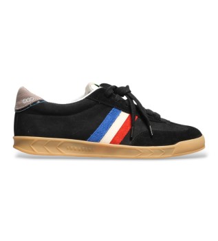 Zwarte suède loafers met gouden details