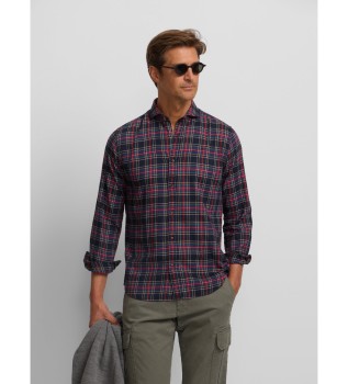 Two-tone blue and burgundy tartan check sport shirt