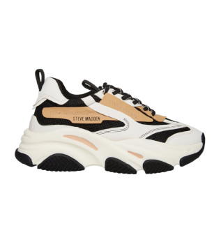 Possession-E beige, zwart leren sportschoenen -Voethoogte 7 cm