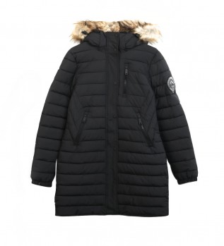 Abrigo Acolchado Con Capucha Fuji De Largo Medio negro