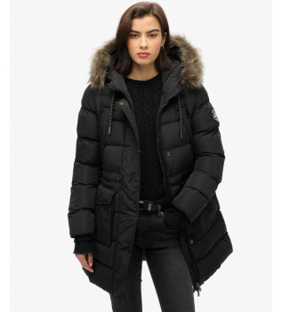 Faux fur mid-length black Everest quilted coat