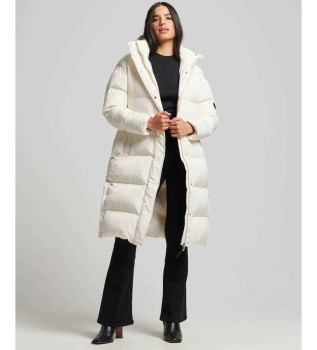 Cappotto lungo imbottito bianco con cappuccio