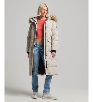 Everest beige quiltet lang frakke
