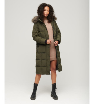 Manteau long en fausse fourrure vert Everest