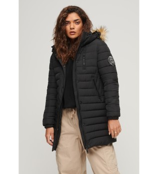 Manteau matelass  capuche mi-long Fuji noir