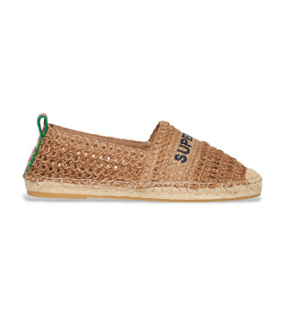 Bruine espadrilles met raffia borduursel