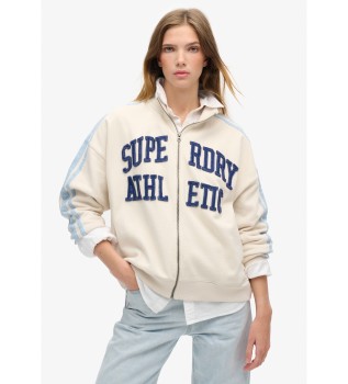 Athletic Applq Loose Zip Track Sweatshirt beige