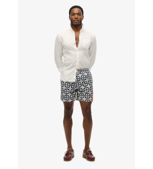 Costume da bagno con stampa a mosaico blu da 17"