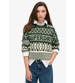 Pull  col roul avec motif de la marque verte