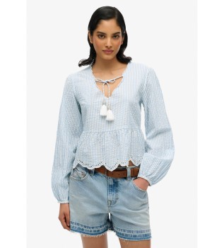 Broderie blouse blauw
