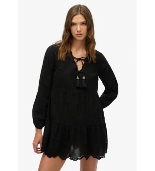 Robe courte brode noire