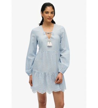 Minirobe  bretelles avec broderie bleue