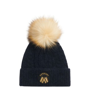 Strikket hue Cable Luxe navy