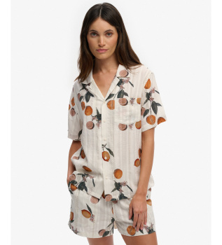 Camisa bege com estampado de praia