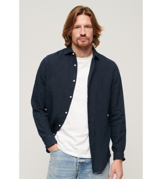 Camicia a maniche lunghe in lino casual blu scuro