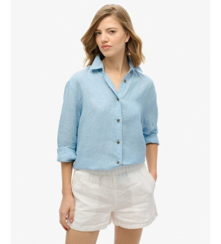 Chemise dcontracte en lin avec coupe boyfriend bleue