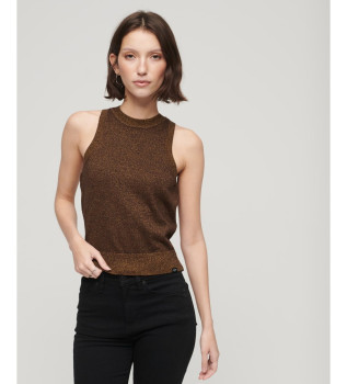 T-shirt sans manches en laine mrinos avec encolure ronde marron