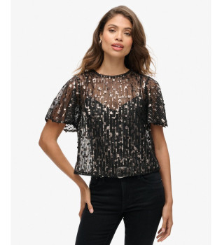 T-shirt transparente com lantejoulas pretas