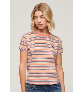 T-shirt med striber og logo Essential coral