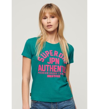 Prilegajoča se majica z zelenim puhastim potiskom