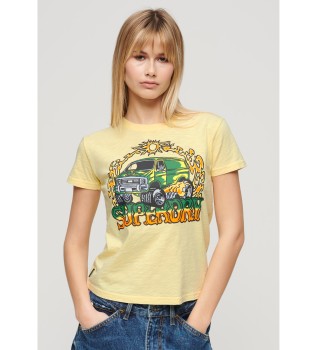 Tight fitting neon graphic T-shirt Motor yellow