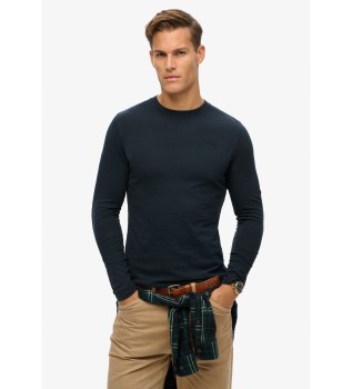 T-shirt en coton biologique avec logo brodé en bleu marine