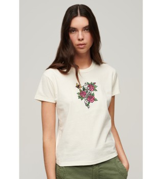 Embroidered T-shirt with white tattoo motif