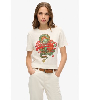 T-shirt vestibilit comoda con logo Vintage Tokyo bianco