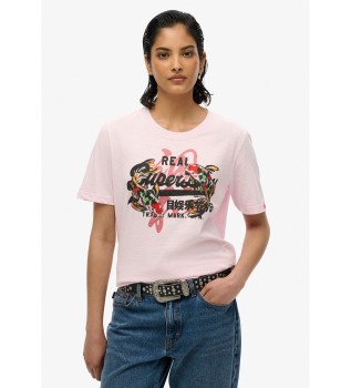 T-shirt vestibilit comoda con logo Vintage Tokyo rosa